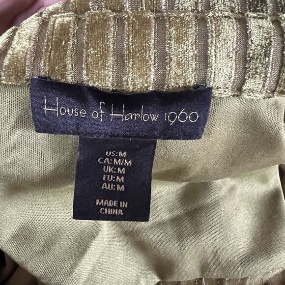 House Of Harlow 1960 Top Size Medium Green Metallic Velvet Button Up Retro Boho - Picture 2 of 10